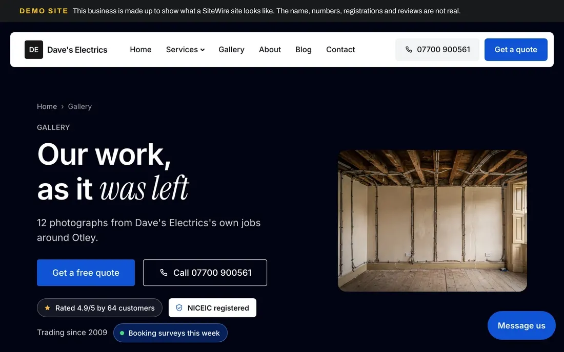 The gallery page of the Dave's Electrics demo.