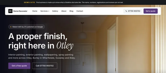 The decorator demo home page: "A proper finish right here in Otley".